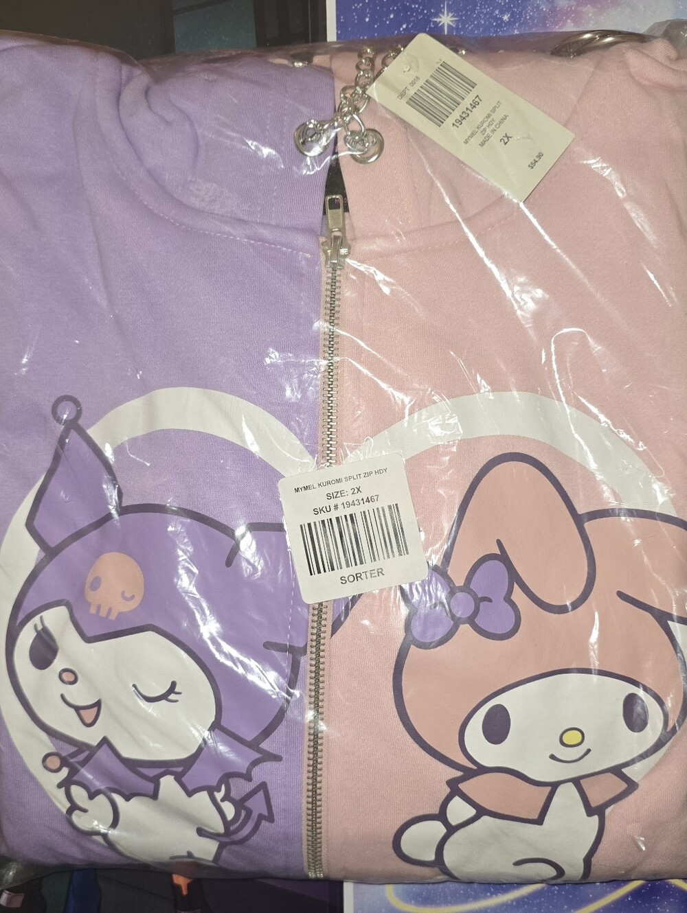 Sanrio - Kuromi & My Melody Half & Half Hoodie - SIZE 2X Juniors